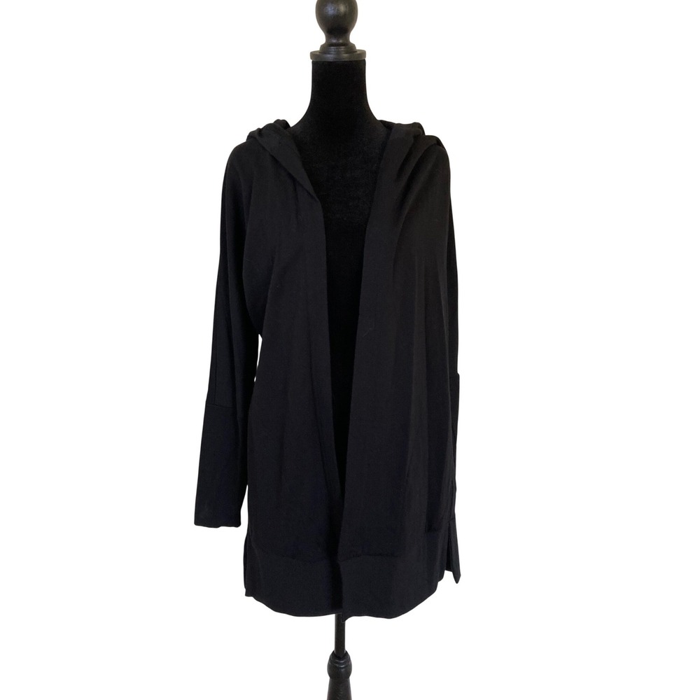 Soma Weekend Black Hooded Open Front Cardigan Rayon‎ Blend Jersey Wrap Small